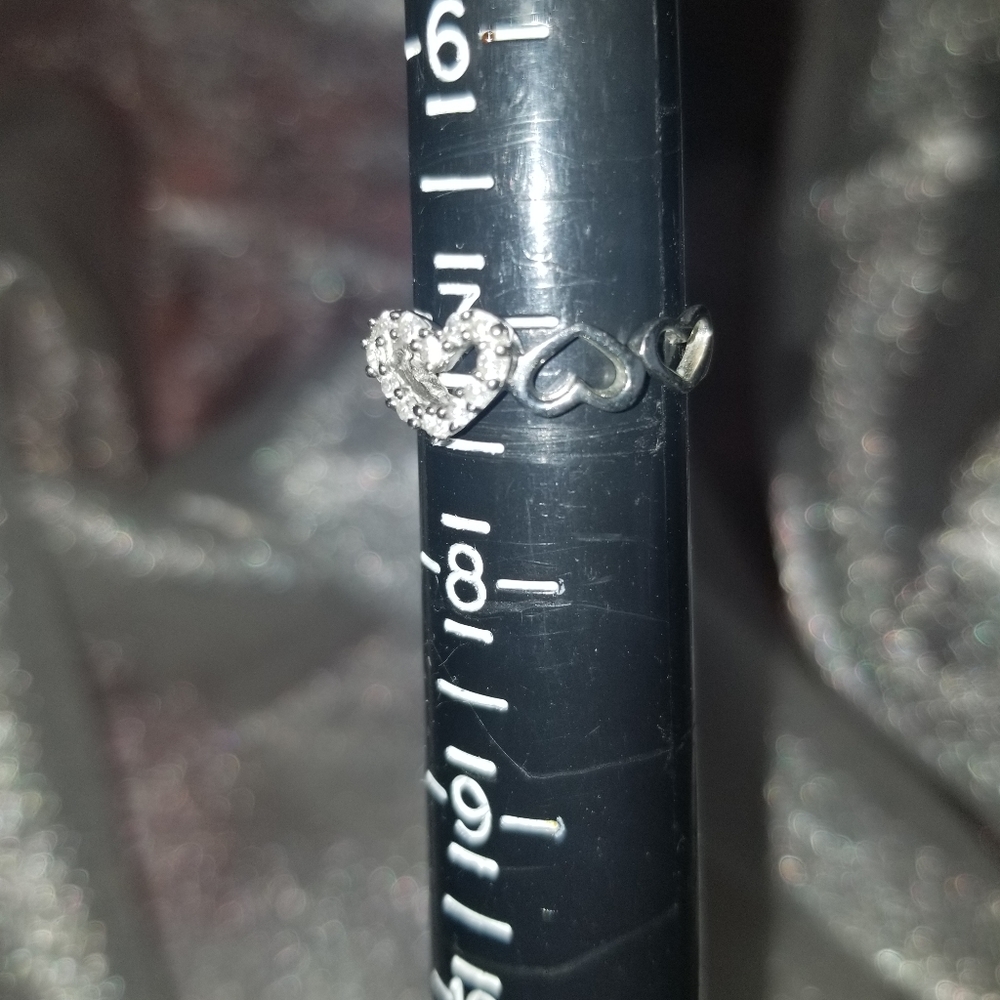 Sterling Silver Rhinestone Tiny Hearts Ring - image 2